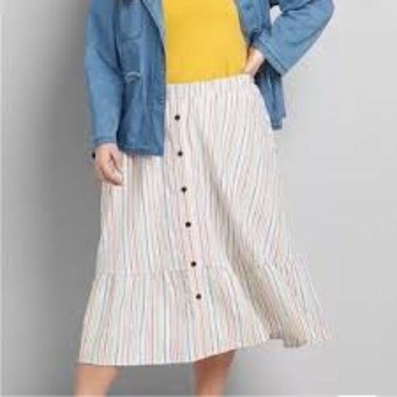 Lane Bryant Button Front Ruffle-Hem Linen Blend Midi Skirt 18/20 NWT - Picture 1 of 9